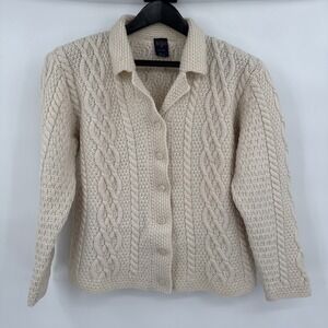 Paul James Women's Size M Wool Cream Cardigan Sweater VTG Natural Granny Core